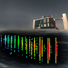 Illustration of neutrinos beneath the IceCube Neutrino Observatory